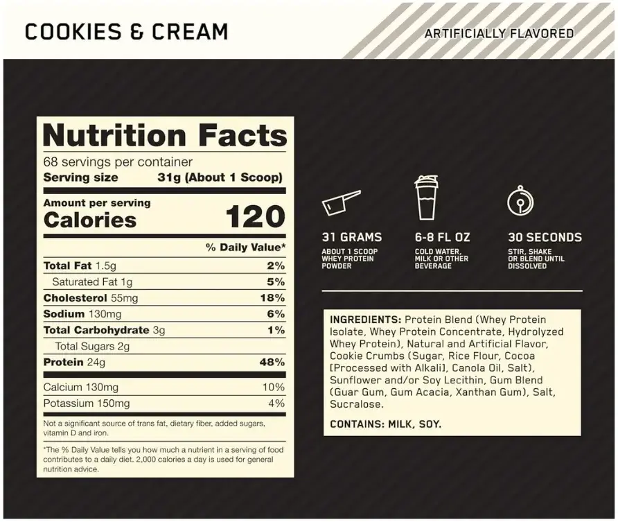 Optimum Nutrition 100% Whey Gold Standard Cookies & Cream Protein Powder 2Lb