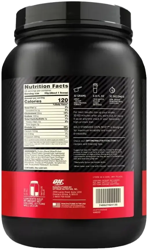 Optimum Nutrition 100% Whey Gold Standard Extreme Chocolate Protein Powder 2Lb