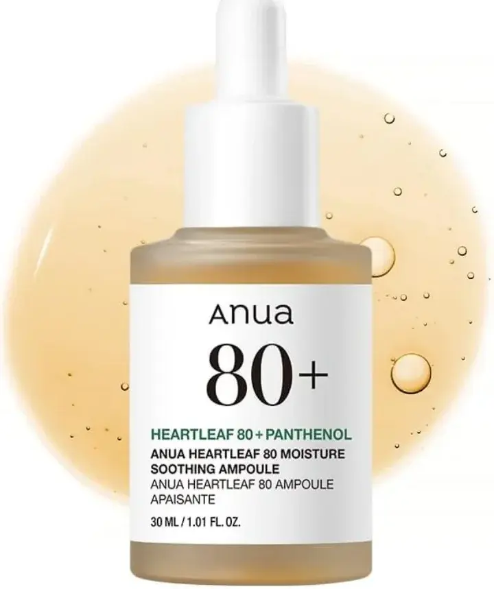 Anua Heartleaf 80 Soothing Ampoule, Hydration Facial Serum for Glass Skin, Panthenol, Hyaluronic Acid, Non-Greasy, Gentle Formula, Lightweight Essence, Vegan, Korean Skin Care, 30ml