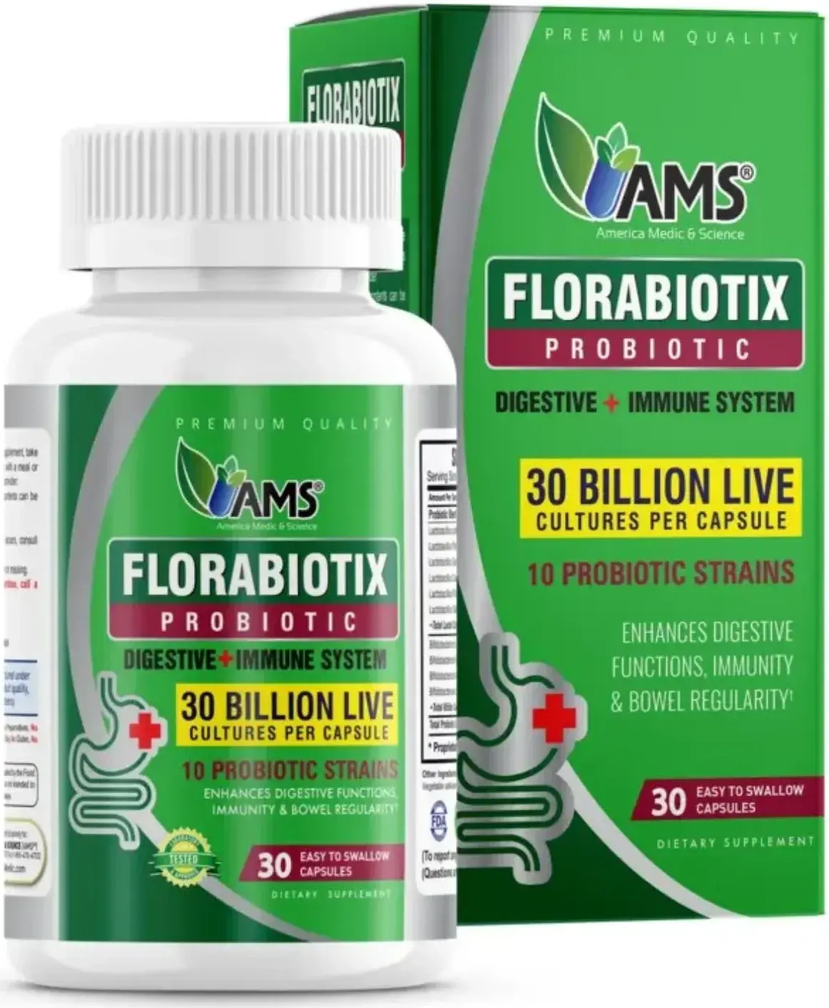 AMS Florabiotix 30 Billion CFU Probiotic Digestive Health Capsules 30s