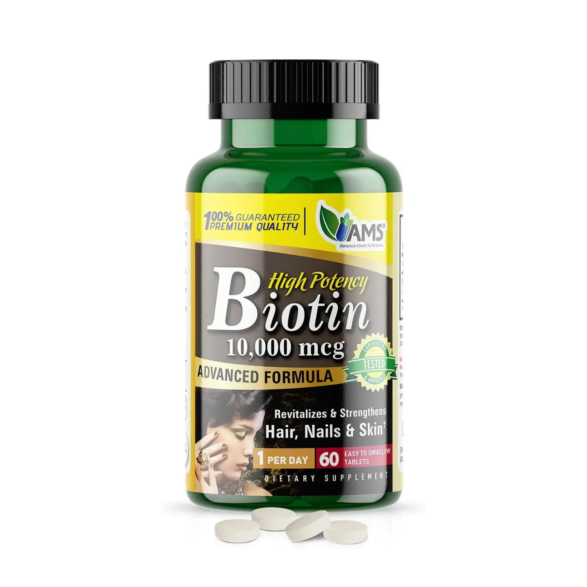 AMS Biotin 10000mcg Hair Skin and Nail Growth Support Tablets 60s