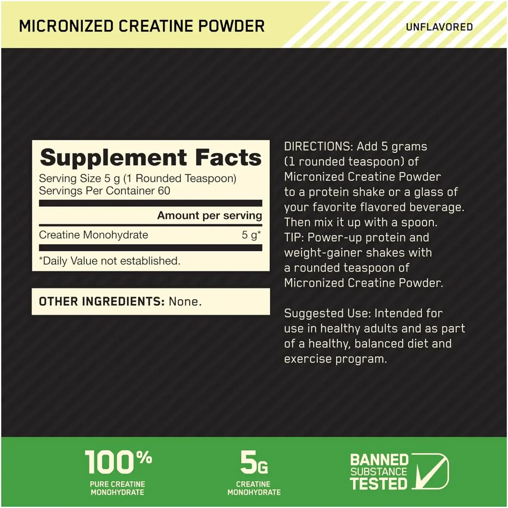 Optimum Nutrition Micronised Creatine Monohydrate Muscle Strength Powder 300g