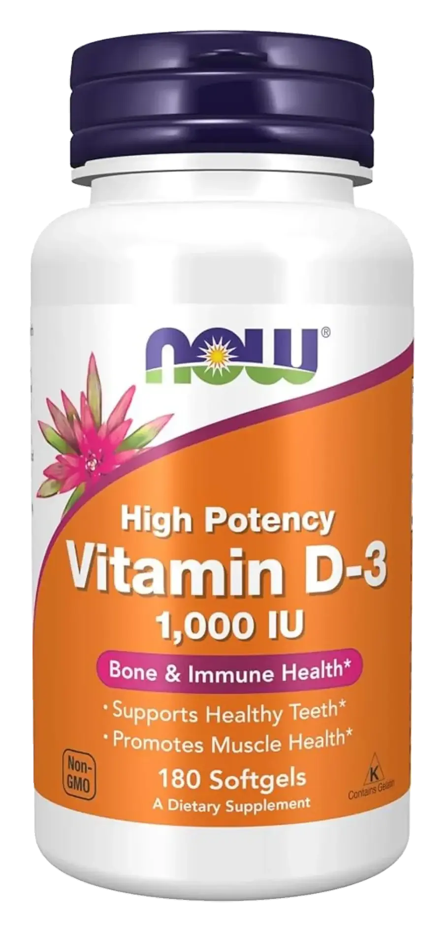 Now Vitamin D3 1000 IU Bone & Immune Health Softgels 180s pack