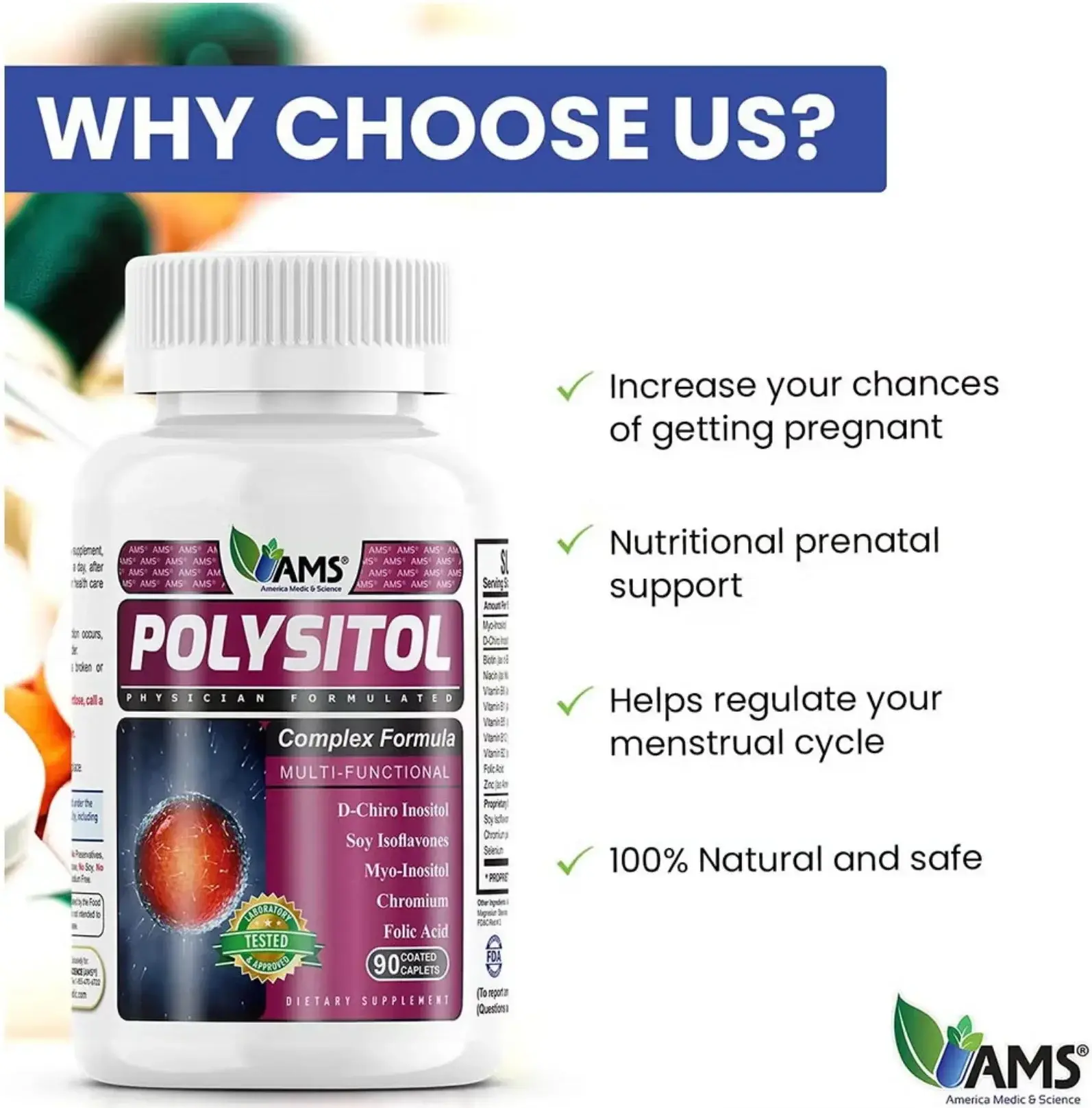 AMS Polysitol Inositol Hormonal & Fertility Balance Capsules 90s