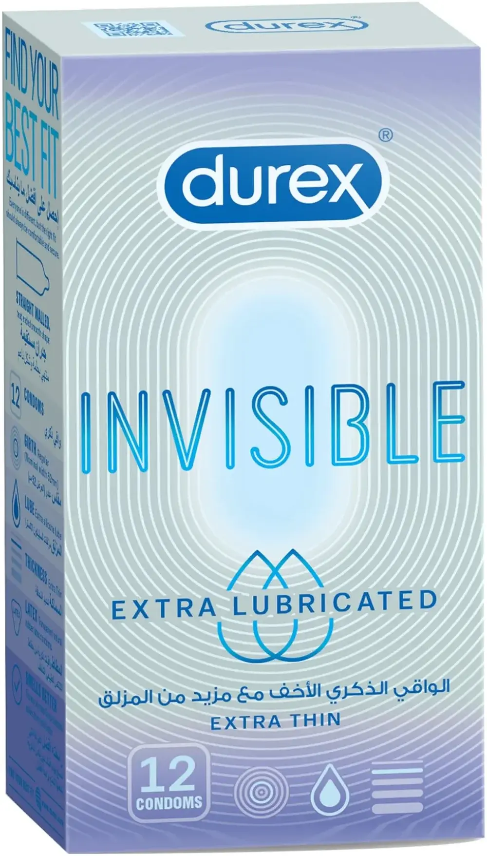Durex Invisible Extra Thin Extra Lubricated Latex Condoms 12s pack