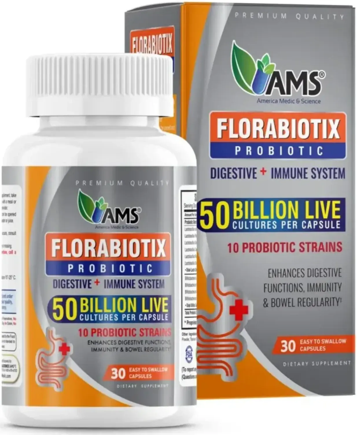AMS Florabiotix 50 Billion CFU Probiotic Digestive Health Capsules 30s