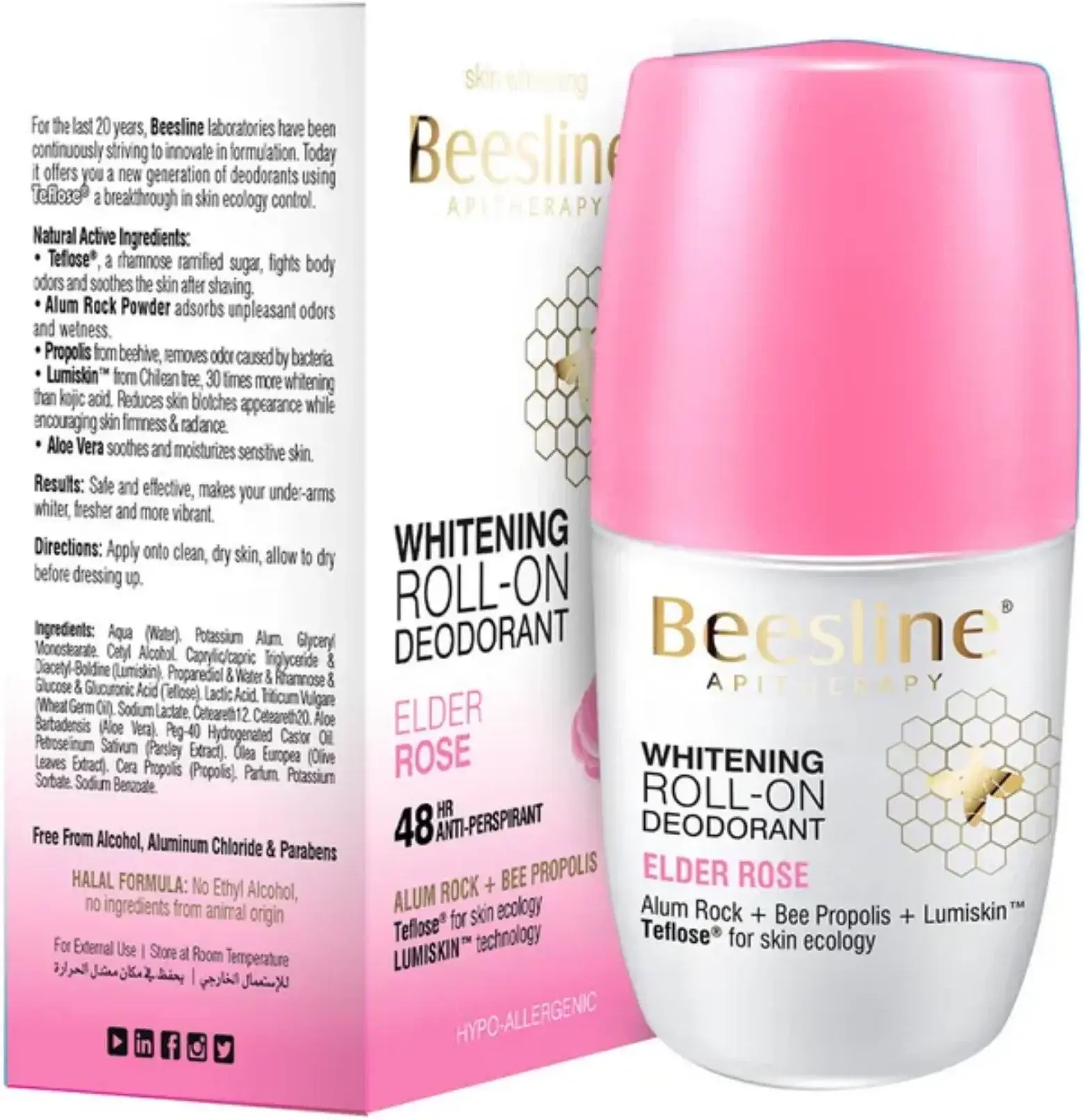 Beesline Whitening Elder Rose Deodorant Roll-On 50ml pack