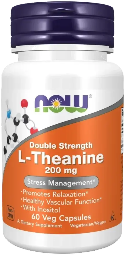 Now L-Theanine 200mg Stress Relief & Focus Support Capsules 60s pack