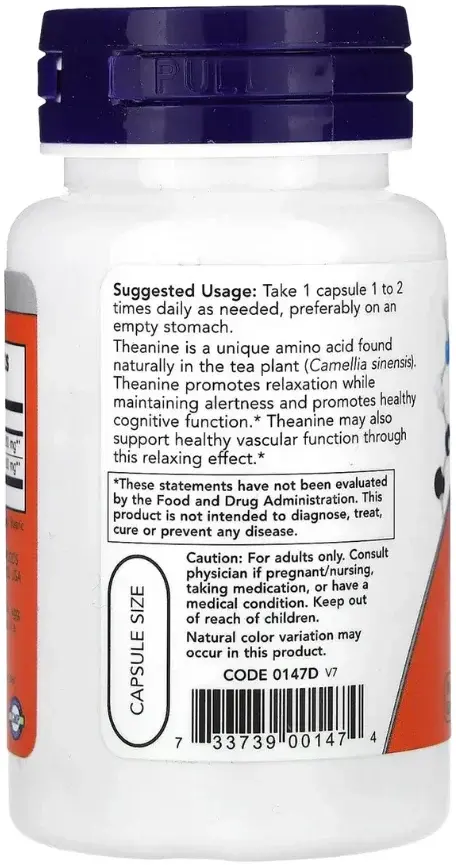 Now L-Theanine 200mg Stress Relief & Focus Support Capsules 60s