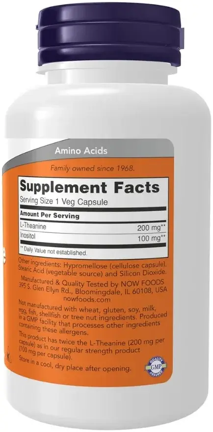Now L-Theanine 200mg Stress Relief & Focus Support Capsules 60s