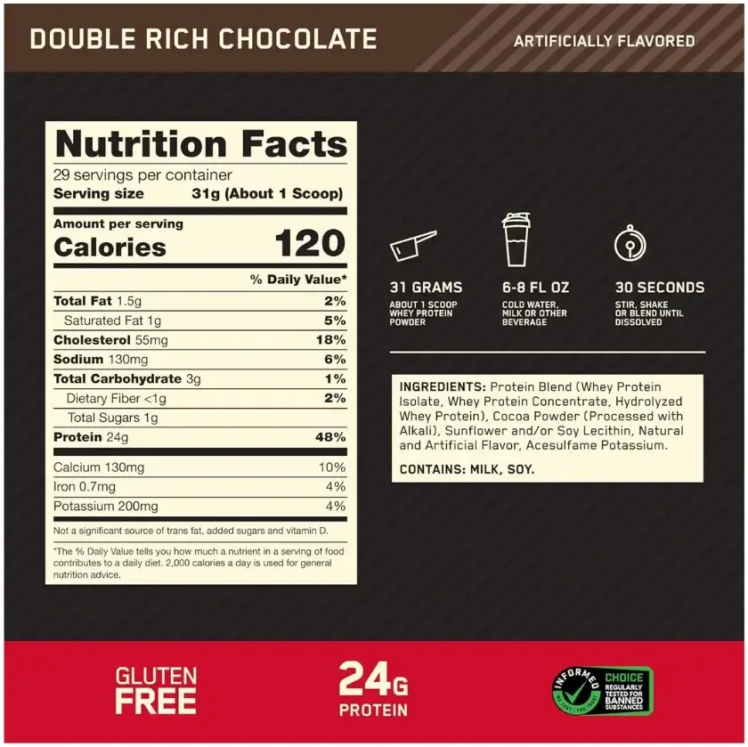 Optimum Nutrition Gold Standard 100% Whey Protein Powder Double Chocolate 2lb
