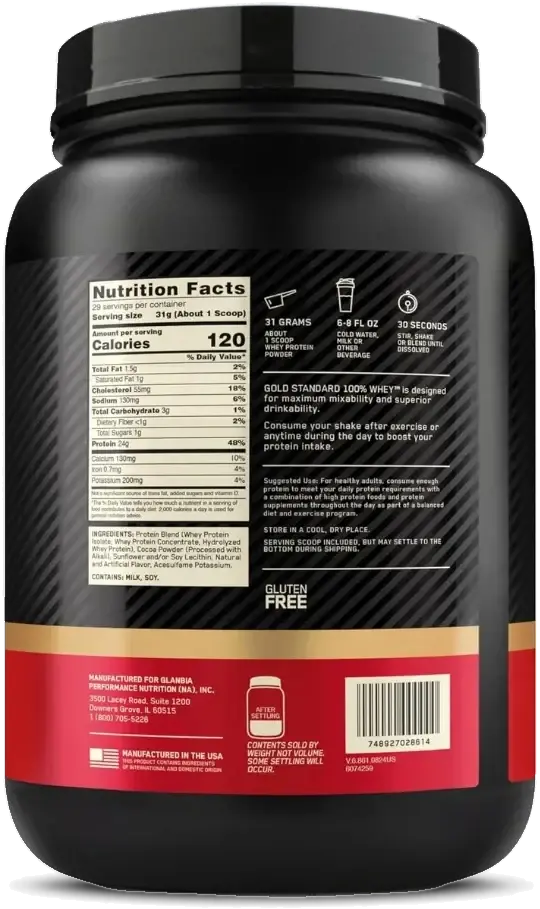 Optimum Nutrition Gold Standard 100% Whey Protein Powder Double Chocolate 2lb