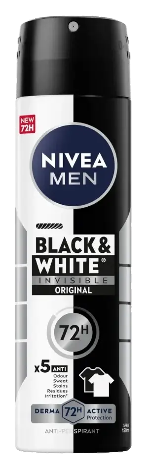 Nivea Men Invisible Black & White Antiperspirant Deodorant Spray 150mL pack