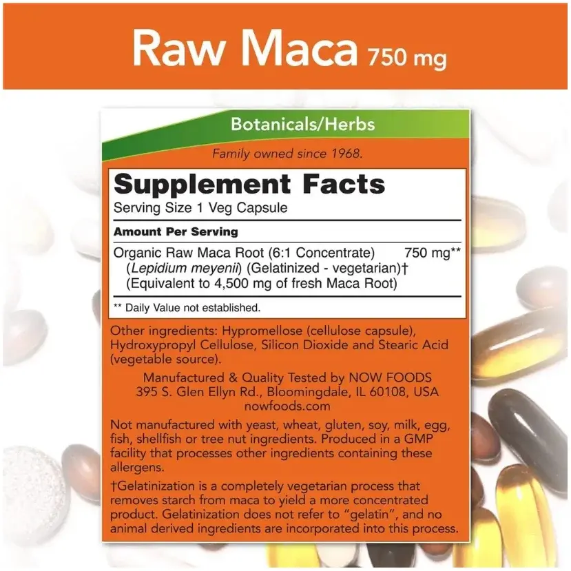 Now Raw Maca Reproductive Health & Fertility Support Capsules 750mg 90s