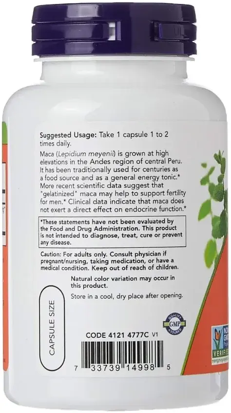 Now Raw Maca Reproductive Health & Fertility Support Capsules 750mg 90s