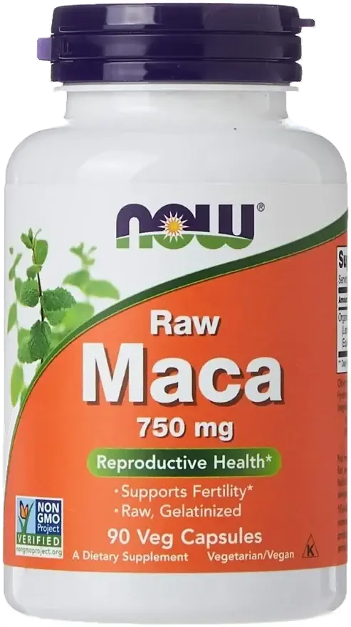Now Raw Maca Reproductive Health & Fertility Support Capsules 750mg 90s pack