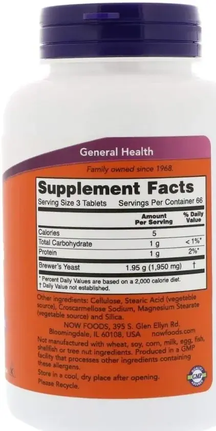 Now Brewer's Yeast Nutritional Supplement Tablets 650mg 200s