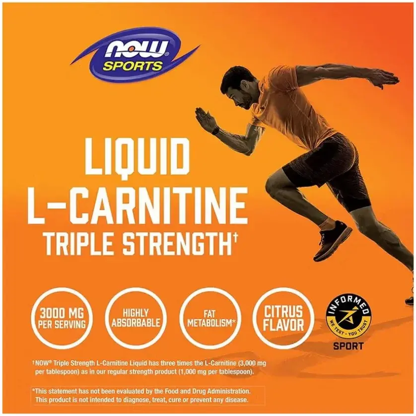 Now Sports Triple Strength L-Carnitine Citrus Liquid Supplement 3000mg 473mL