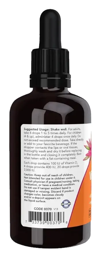 Now Vitamin D3 400IU Bone Support Liquid Drops 59mL