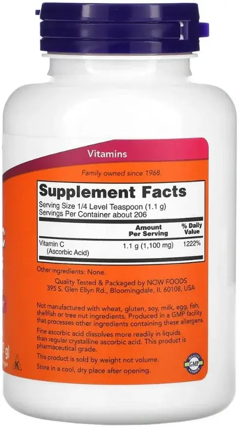 Now Vitamin C Ascorbic Acid Antioxidant Crystal Powder 227g