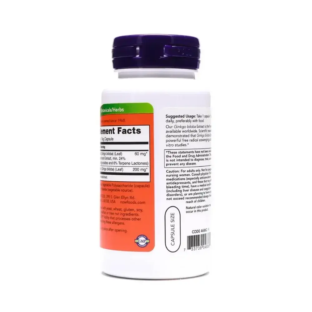 Now Ginkgo Biloba Cognitive Function Support Capsules 60mg 60s
