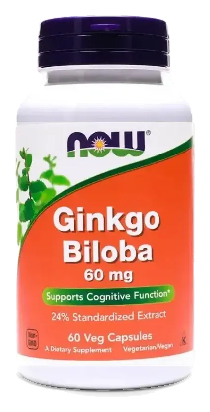 Now Ginkgo Biloba Cognitive Function Support Capsules 60mg 60s pack