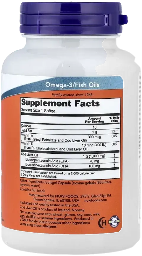 Now Cod Liver Oil Cardiovascular Support Softgels 1000mg 90s