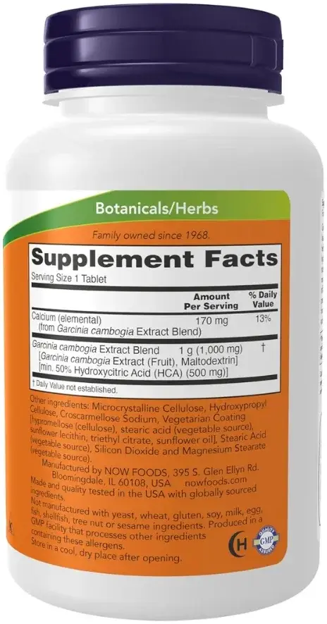 Now Garcinia Cambogia Weight Management Supplement Tablets 1000mg 120s