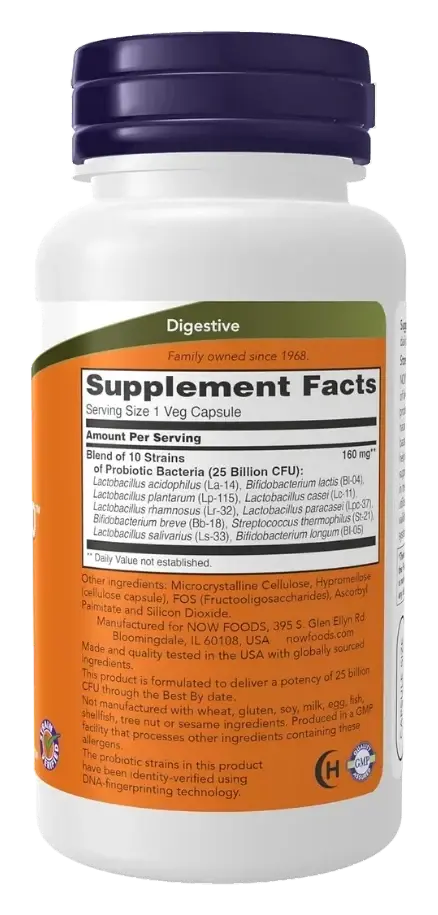 Now Probiotic-10 25 Billion CFU Intestinal Flora Support Capsules 100s