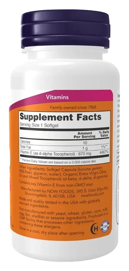 Now Vitamin E Antioxidant with Mixed Tocopherols Softgels 670mg 50s