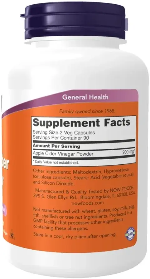 Now Apple Cider Vinegar Supplement Capsules 450mg 180s