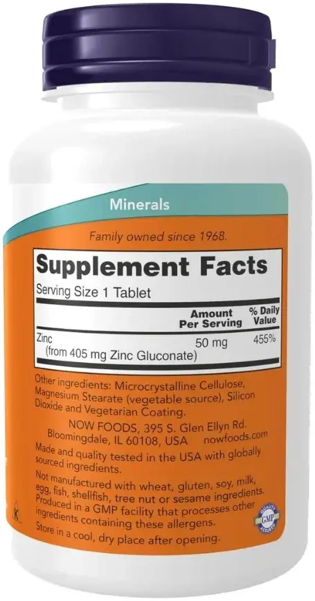 Now Zinc 50mg Immune Support Tablets 250s
