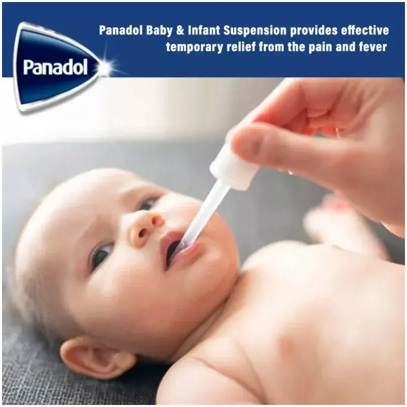 Parent giving Panadol Baby & Infant Suspension with the dosing device