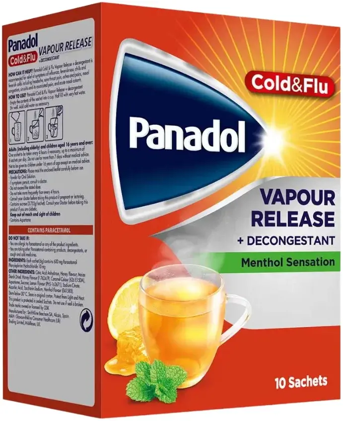 Panadol Cold & Flu Vapour Release + Decongestant 10 sachets pack