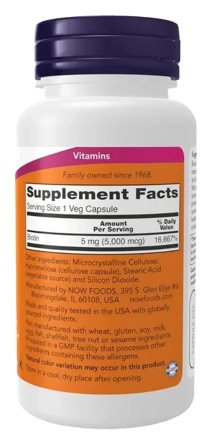 Now Biotin 5000mcg Hair Skin & Nails Health Capsules 60s