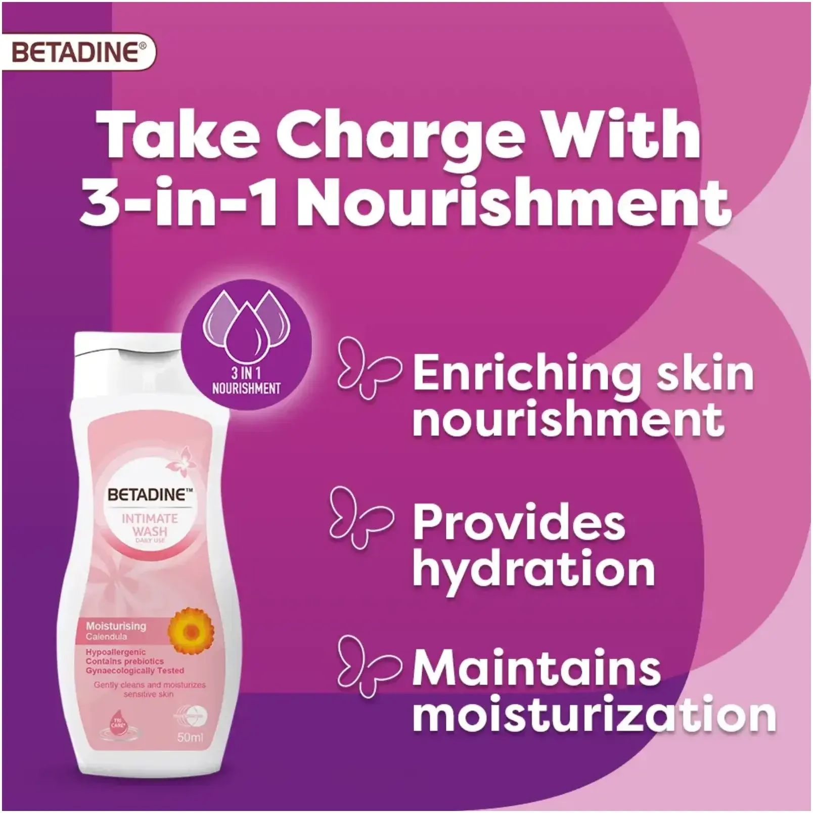 Betadine Moisturising Calendula Gentle Intimate Hygiene Wash 50ml