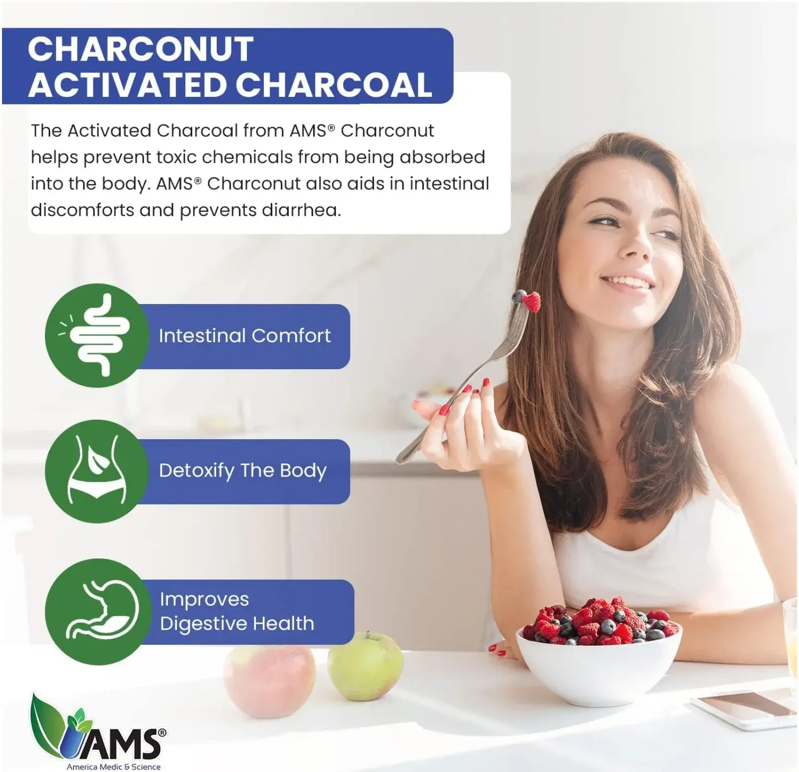 AMS Charconut Activated Charcoal & Coconut Detox Veg Capsules 100s
