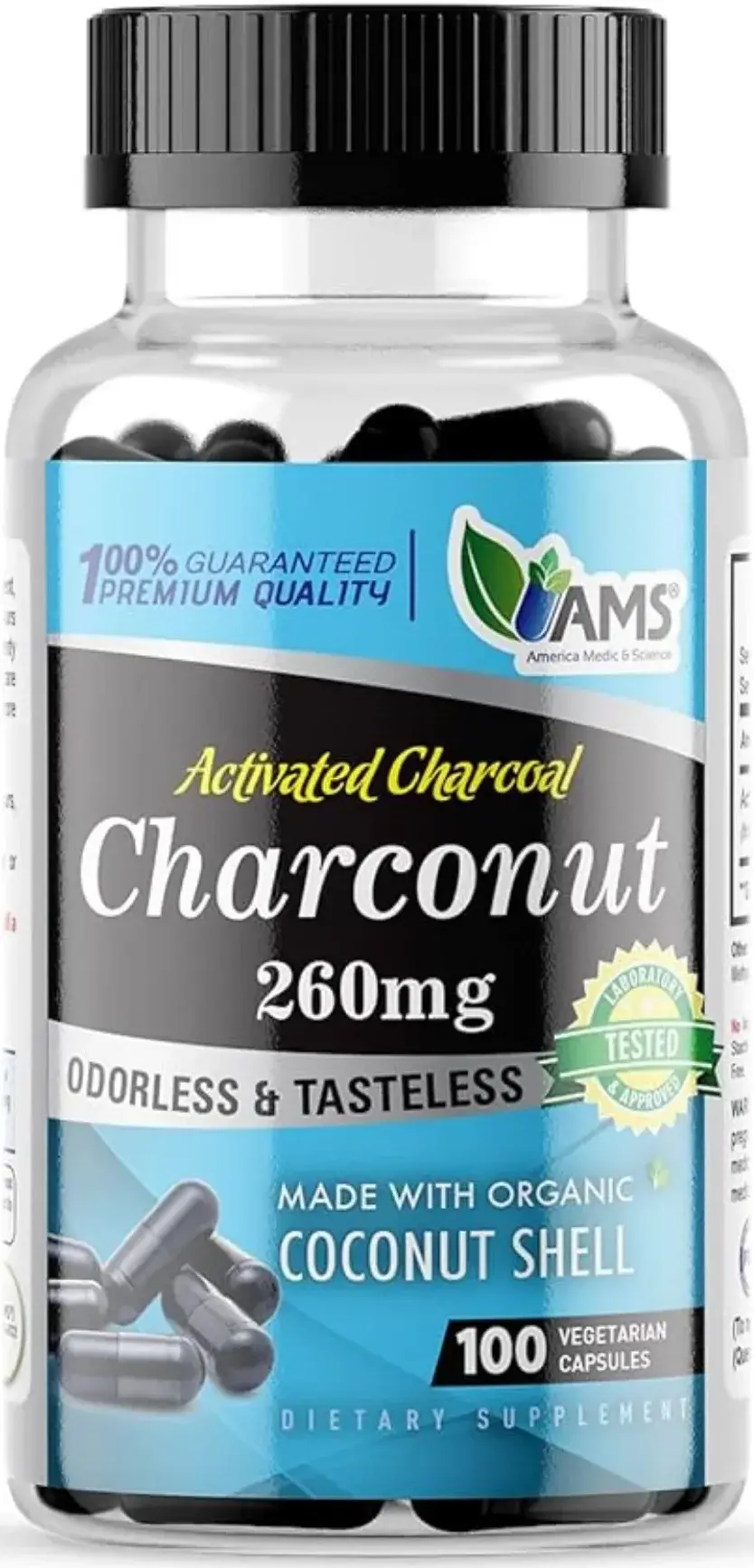 AMS Charconut Activated Charcoal & Coconut Detox Veg Capsules 100s