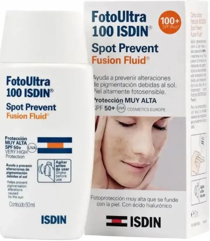 Isdin FotoUltra 100 Spot Prevent SPF 50+ Fusion Fluid Sunscreen 50mL pack