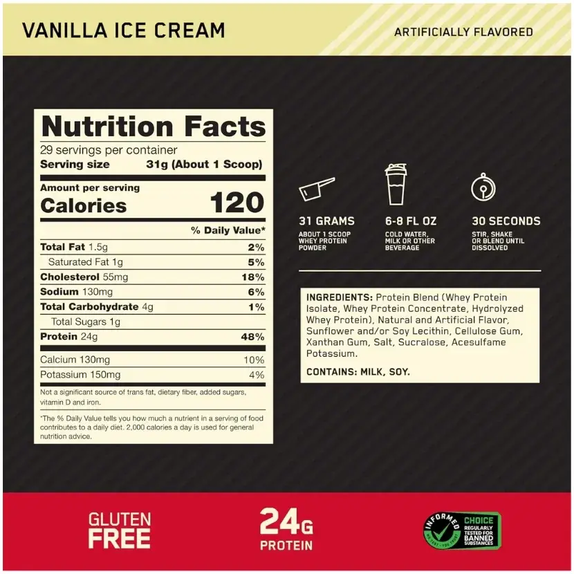 Optimum Nutrition 100% Whey Gold Standard Vanilla Ice Cream 2lb