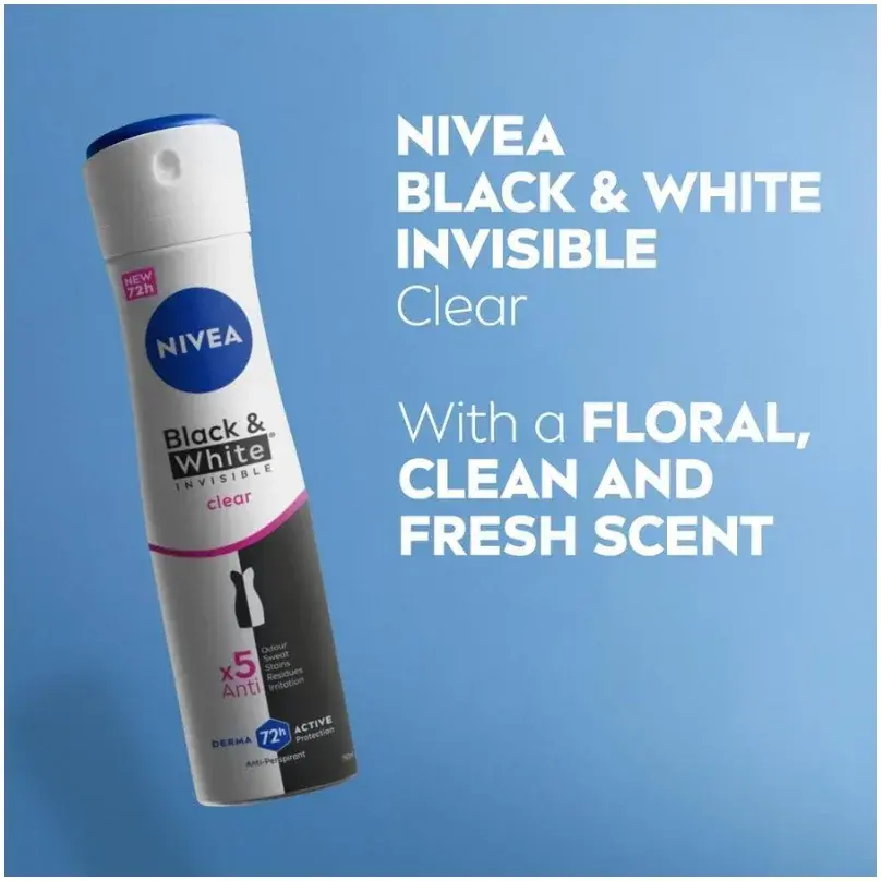 Nivea Black & White Invisible Antiperspirant Deodorant Spray for Women 150mL