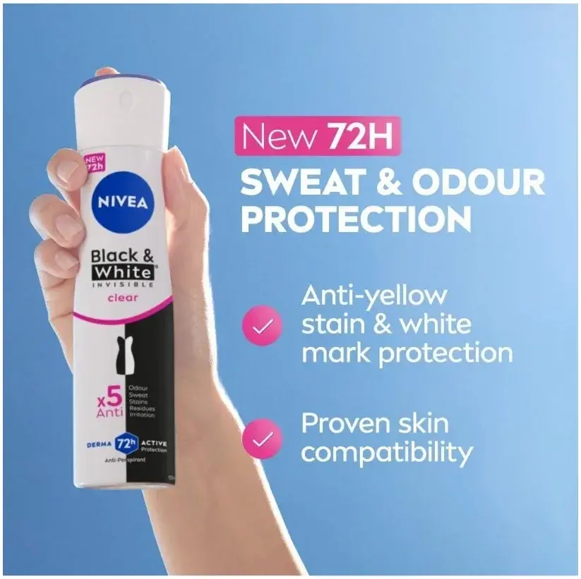 Nivea Black & White Invisible Antiperspirant Deodorant Spray for Women 150mL