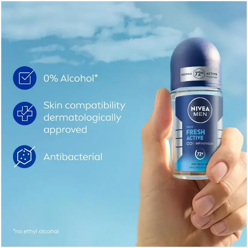 Nivea Nv307 Antiperspirant Roll-on for Men, Fresh Active Fresh Scent, 50mL