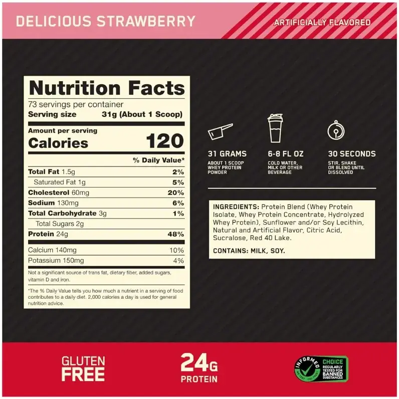 Optimum Nutrition Gold Standard 100% Whey Protein Powder Strawberry 5Lb