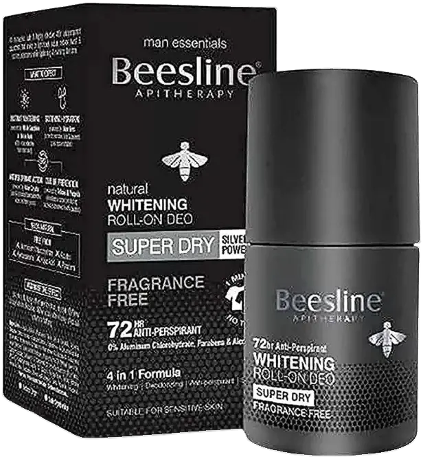 Beesline Mens Whitening Deo Roll On Super Dry Fragrance Free 50ML pack