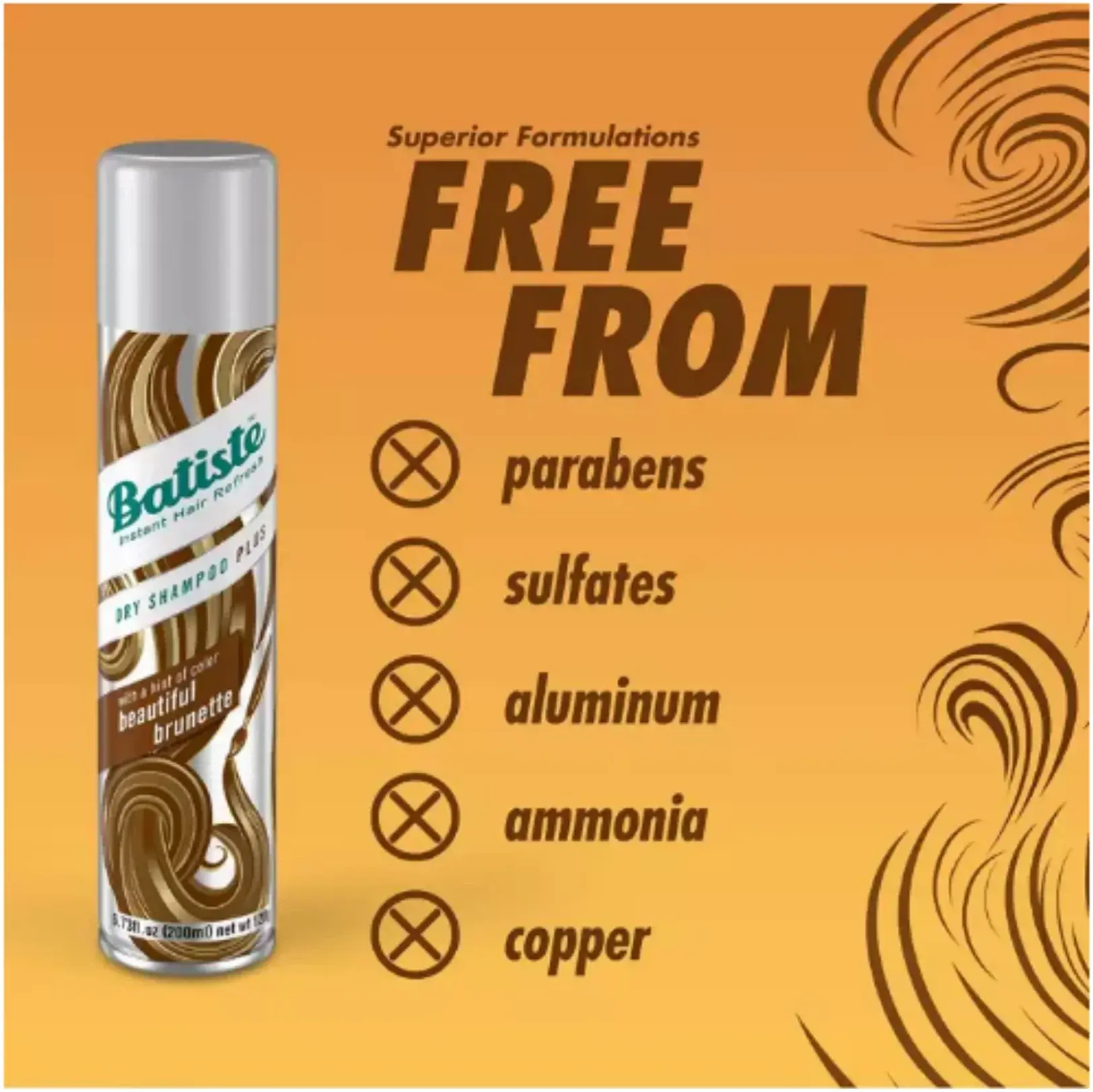 Batiste Plus Beautiful Brunette Refreshing Dry Shampoo for Dark Hair 200ml