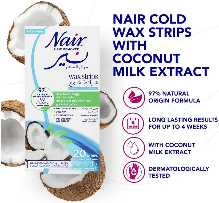 Nair Wax Sensitive Skin Coconut Strips 20S
