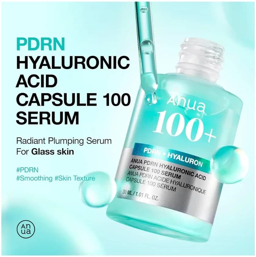 Anua PDRN Hyaluronic Acid Capsule 100 Serum, Radiant Face Serum, Salmon DNA, Hyaluronic Acid, Hydration, Plumping Moisturising Effect, Lightweight, Glass Skin, Korean Skincare, 30 ml