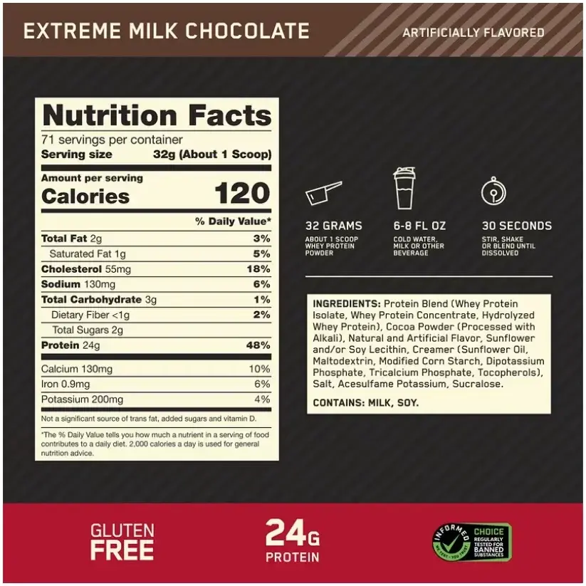 Optimum Nutrition 100% Whey Gold Standard Extreme Milk Chocolate Protein Powder 5Lb
