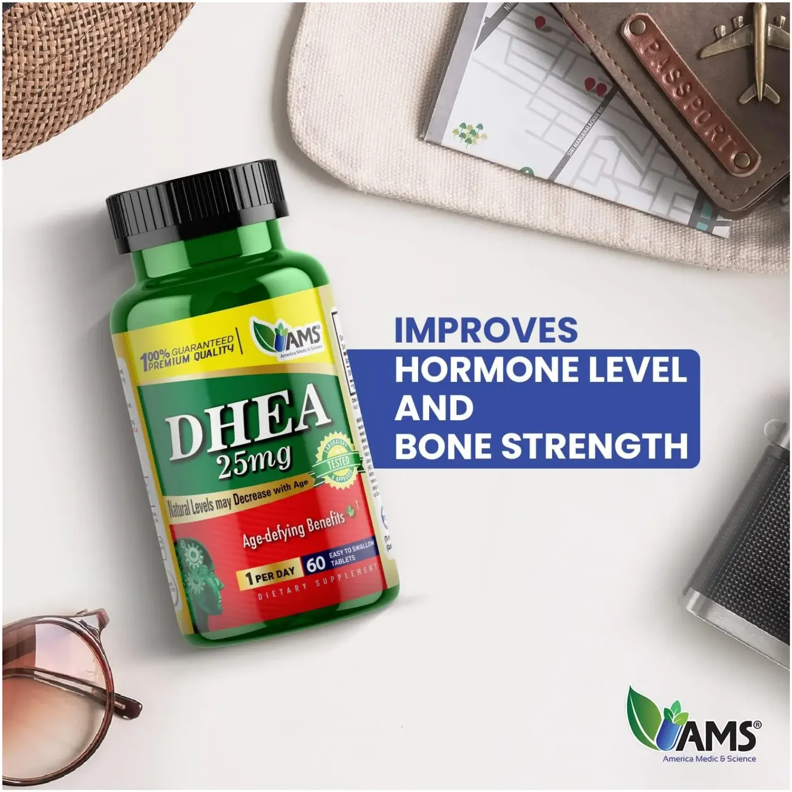 AMS DHEA 25mg Hormonal Balance & Energy Support Tablets 60s